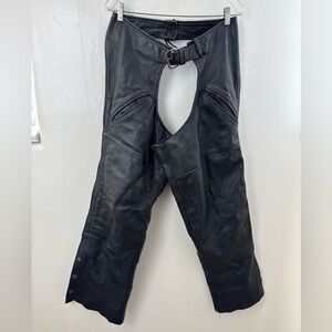 Men's Black Leather Motorcycle Chaps Pants